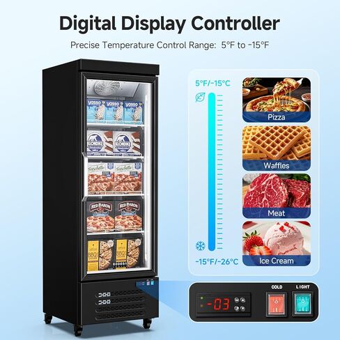 BODEGA 27"W Commercial Display Freezer , 18.02 Cu.ft Merchandiser Freezer with Triple-Pane Glass Door, -15 to 5℉, Auto Defrost, LED Light, Energy Efficient for Supermarkets, Restaurant Kitchen, Stores in Kuwait