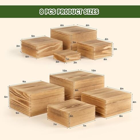 8-Pack Pine Wood Buffet Risers, Multi-Size Nesting Cube Food Display Stands for Buffet Table & Catering, Hollow Bottoms Food Risers for Multi-Level Buffet Presentation in Kuwait