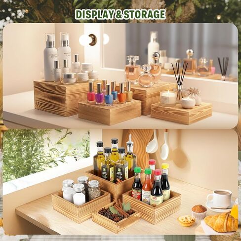 8-Pack Pine Wood Buffet Risers, Multi-Size Nesting Cube Food Display Stands for Buffet Table & Catering, Hollow Bottoms Food Risers for Multi-Level Buffet Presentation in Kuwait