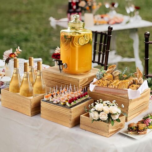 8-Pack Pine Wood Buffet Risers, Multi-Size Nesting Cube Food Display Stands for Buffet Table & Catering, Hollow Bottoms Food Risers for Multi-Level Buffet Presentation in Kuwait