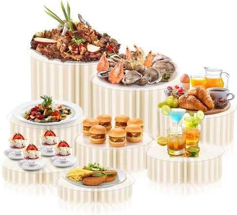 8 قطع من حاملات البوفيه، من الأكريليك والكرتون، حامل عرض طعام قابل للطي مع أطباق أكريليك لتقديم الطعام ومجوهرات كعكة الحلوى لحفلات الزفاف وأعياد الميلاد وحفلات عيد الميلاد باللون الأبيض in Kuwait