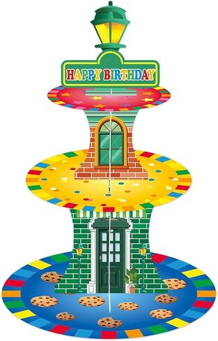 Cartoon Birthday Cupcake Stand Three-Tier Red Brick Wall Cake Tower Tiered Dessert Stand Cartoon Street Birthday Party Supplies in Saudi Arabia