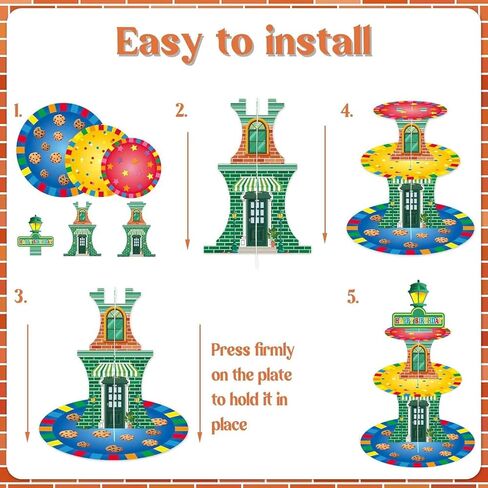 Cartoon Birthday Cupcake Stand Three-Tier Red Brick Wall Cake Tower Tiered Dessert Stand Cartoon Street Birthday Party Supplies in Saudi Arabia