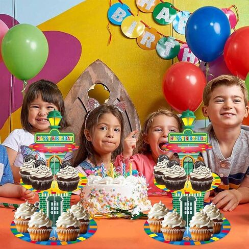 Cartoon Birthday Cupcake Stand Three-Tier Red Brick Wall Cake Tower Tiered Dessert Stand Cartoon Street Birthday Party Supplies in Saudi Arabia