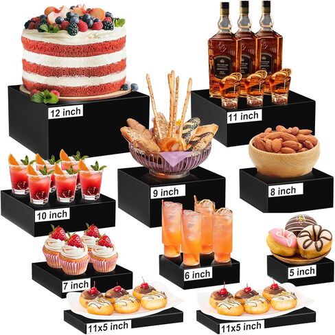 10 Pcs Large Acrylic Buffet Risers, White Food Display Stands for Buffet, Dessert Table, Jewelry, and Catering, Stackable Food Risers with Hollow Bottoms, Nesting Cube Box (12"-11"-10"-9"-8"-7"-6"-5") in Saudi Arabia