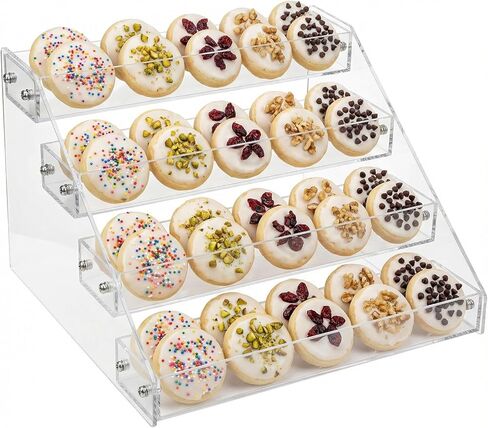 حامل عرض ملفات تعريف الارتباط من 4 طبقات لعرض ملفات تعريف الارتباط، مناسب للخبازين والبائعين والحفلات والمعارض الحرفية وأكشاك السوق، حامل عرض ملفات تعريف الارتباط ذو طبقات من الأكريليك الشفاف ينطبق على الكعك وعرض الحلوى in Kuwait