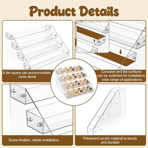 حامل عرض ملفات تعريف الارتباط من 4 طبقات لعرض ملفات تعريف الارتباط، مناسب للخبازين والبائعين والحفلات والمعارض الحرفية وأكشاك السوق، حامل عرض ملفات تعريف الارتباط ذو طبقات من الأكريليك الشفاف ينطبق على الكعك وعرض الحلوى in Kuwait