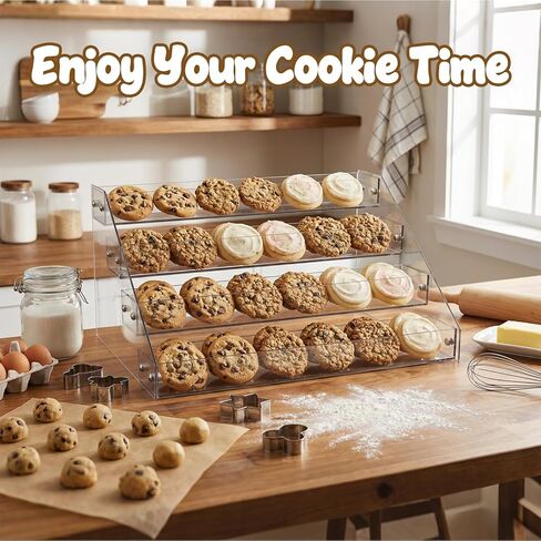 حامل عرض ملفات تعريف الارتباط من 4 طبقات لعرض ملفات تعريف الارتباط، مناسب للخبازين والبائعين والحفلات والمعارض الحرفية وأكشاك السوق، حامل عرض ملفات تعريف الارتباط ذو طبقات من الأكريليك الشفاف ينطبق على الكعك وعرض الحلوى in Kuwait