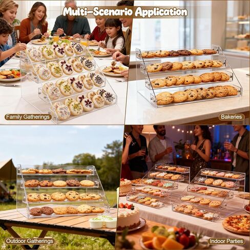 حامل عرض ملفات تعريف الارتباط من 4 طبقات لعرض ملفات تعريف الارتباط، مناسب للخبازين والبائعين والحفلات والمعارض الحرفية وأكشاك السوق، حامل عرض ملفات تعريف الارتباط ذو طبقات من الأكريليك الشفاف ينطبق على الكعك وعرض الحلوى in Kuwait