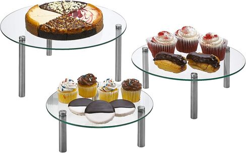 3 Tier Round Tempered Glass Display Stand 9, 11, 13" for Cake, Cupcakes, Desserts, Bakery, Appetizers – Set of 3 Glass Retail Display Raiser. (Clear) in Saudi Arabia
