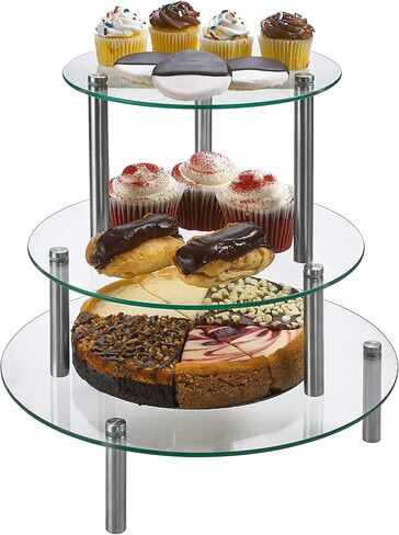3 Tier Round Tempered Glass Display Stand 9, 11, 13" for Cake, Cupcakes, Desserts, Bakery, Appetizers – Set of 3 Glass Retail Display Raiser. (Clear) in Saudi Arabia