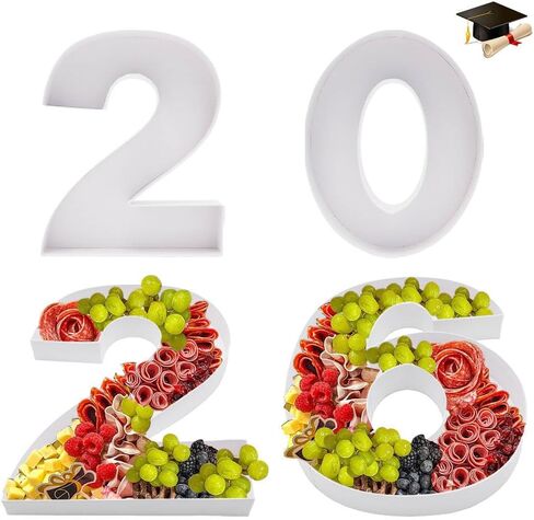 صواني زخرفية من الورق المقوى على شكل رقم 2026 قابلة للتعبئة، طبق عرض الطعام للحفلات ليلة رأس السنة الجديدة، التخرج (صغير) in Kuwait