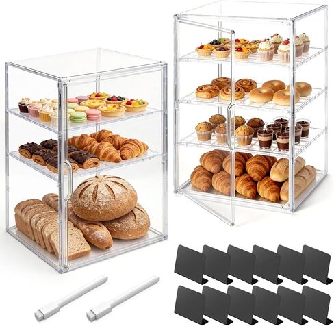 Pastry Display Case, 4-Tier Clear Adjustable Shelves Bread Box, Magnetic Door for Kitchen Countertop, Baked Goods Storage for Dessert Donut Cookie, 2 Pack - 15.75x9.84x11.81 Inch in Saudi Arabia