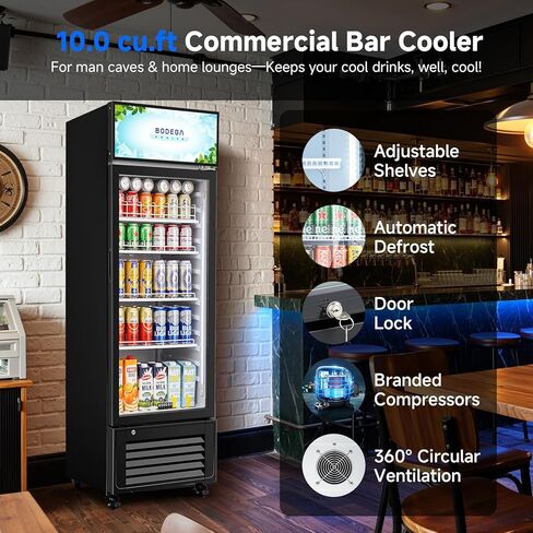 BODEGACOOLER Beverage Refrigerator and Cooler, 10.0 Cu. Ft Commercial Refrigerators For Man Cave, Display Refrigerator with Soft LED Light. 4 Shelves Merchandiser Refrigerators as Black Bar Cooler. in Saudi Arabia