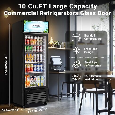 BODEGACOOLER Beverage Refrigerator and Cooler, 10.0 Cu. Ft Commercial Refrigerators For Man Cave, Display Refrigerator with Soft LED Light. 4 Shelves Merchandiser Refrigerators as Black Bar Cooler. in Saudi Arabia