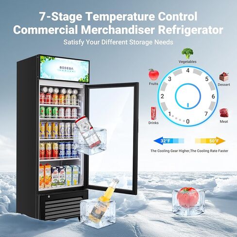 BODEGACOOLER Beverage Refrigerator and Cooler, 10.0 Cu. Ft Commercial Refrigerators For Man Cave, Display Refrigerator with Soft LED Light. 4 Shelves Merchandiser Refrigerators as Black Bar Cooler. in Saudi Arabia