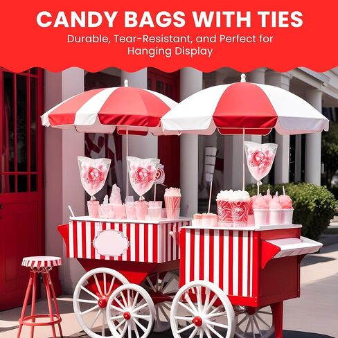 Clear Cotton Candy Bags with Ties, Bulk 100 Count, Great for Cotton Candy Sticks and Cones, Individual Bags for Stands and Accessories in Saudi Arabia