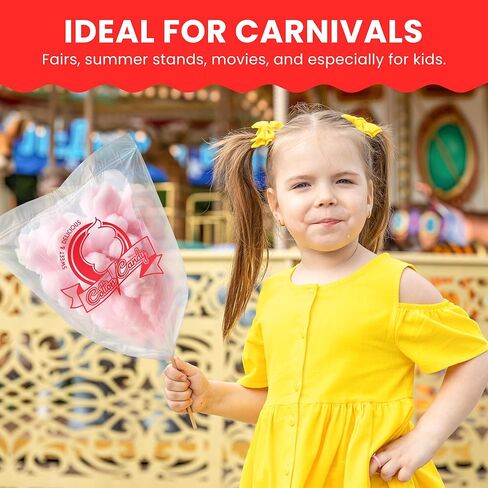 Clear Cotton Candy Bags with Ties, Bulk 100 Count, Great for Cotton Candy Sticks and Cones, Individual Bags for Stands and Accessories in Saudi Arabia