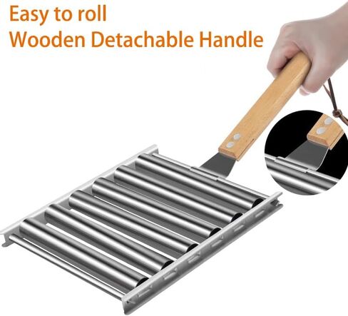 Stainless Steel Hot Dog Roller with Extended Wooden Handle, BBQ Sausage Grill for Uniform Cooking, Holds 5 Hot Dogs in Saudi Arabia