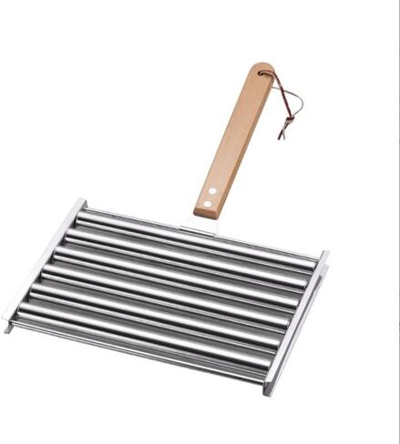Stainless Steel Hot Dog Roller with Extended Wooden Handle, BBQ Sausage Grill for Uniform Cooking, Holds 5 Hot Dogs in Saudi Arabia