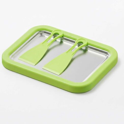 مجموعة صانعة الآيس كريم الملفوفة، صينية رول الآيس كريم DIY مع كاشطتين، لا تحتاج إلى كهرباء، لوح تجميد من الفولاذ المقاوم للصدأ للآيس كريم الملفوف، الزبادي المجمد، الشربات (أخضر) in Kuwait