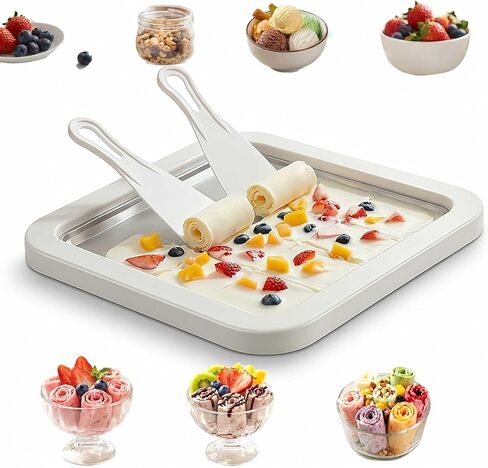 مجموعة صانعة الآيس كريم الملفوفة، صينية رول الآيس كريم DIY مع كاشطتين، لا تحتاج إلى كهرباء، لوح تجميد من الفولاذ المقاوم للصدأ للآيس كريم الملفوف، الزبادي المجمد، الشربات (أخضر) in Kuwait