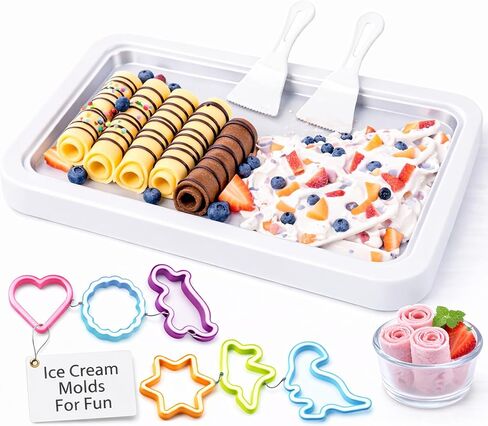 مجموعة أدوات صنع الآيس كريم الملفوفة مع ملعقتين وقوالب الآيس كريم - صانع الآيس كريم الفوري DIY لفات الآيس كريم محلية الصنع والزبادي المجمد والشربات والحلويات المجمدة - الفولاذ المقاوم للصدأ الآمن غذائيًا، متعة عائلية in Kuwait