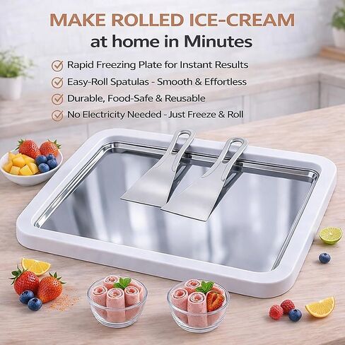 مجموعة أدوات صنع الآيس كريم الملفوفة مع ملعقتين وقوالب الآيس كريم - صانع الآيس كريم الفوري DIY لفات الآيس كريم محلية الصنع والزبادي المجمد والشربات والحلويات المجمدة - الفولاذ المقاوم للصدأ الآمن غذائيًا، متعة عائلية in Kuwait