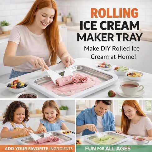 مجموعة أدوات صنع الآيس كريم الملفوفة مع ملعقتين وقوالب الآيس كريم - صانع الآيس كريم الفوري DIY لفات الآيس كريم محلية الصنع والزبادي المجمد والشربات والحلويات المجمدة - الفولاذ المقاوم للصدأ الآمن غذائيًا، متعة عائلية in Kuwait