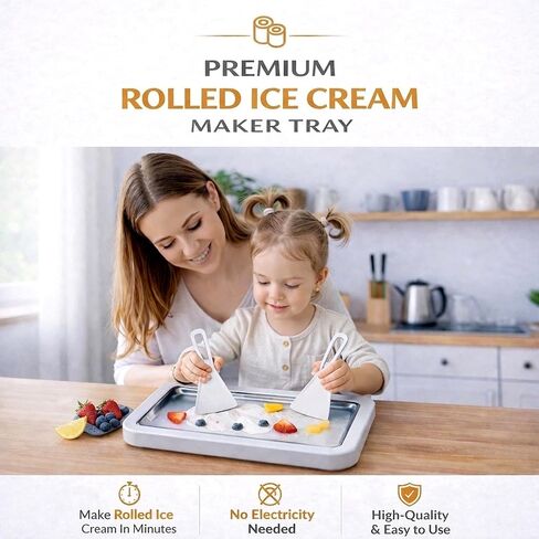 مجموعة أدوات صنع الآيس كريم الملفوفة مع ملعقتين وقوالب الآيس كريم - صانع الآيس كريم الفوري DIY لفات الآيس كريم محلية الصنع والزبادي المجمد والشربات والحلويات المجمدة - الفولاذ المقاوم للصدأ الآمن غذائيًا، متعة عائلية in Kuwait