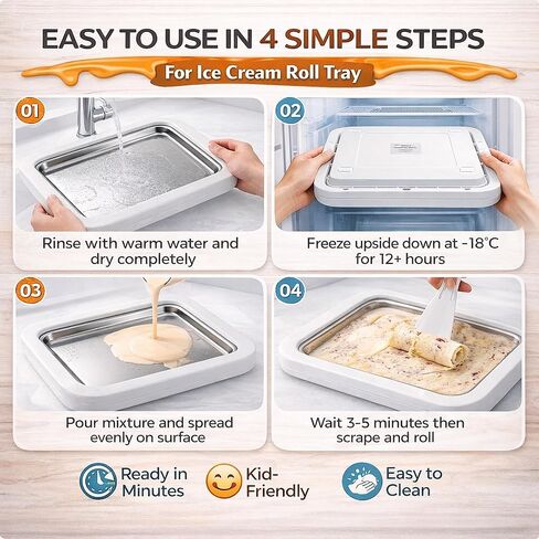 مجموعة أدوات صنع الآيس كريم الملفوفة مع ملعقتين وقوالب الآيس كريم - صانع الآيس كريم الفوري DIY لفات الآيس كريم محلية الصنع والزبادي المجمد والشربات والحلويات المجمدة - الفولاذ المقاوم للصدأ الآمن غذائيًا، متعة عائلية in Kuwait