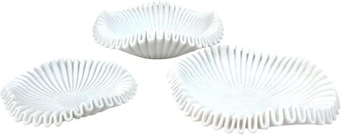 Marble Bowl Fruit Bowl, Stone Bowl Decorative Bowl Decorative Trays Marble Fruit Bowl Marble Ruffle Bowl Marble Floral Bowl Home Decor Gifts (10 Inches) in Kuwait