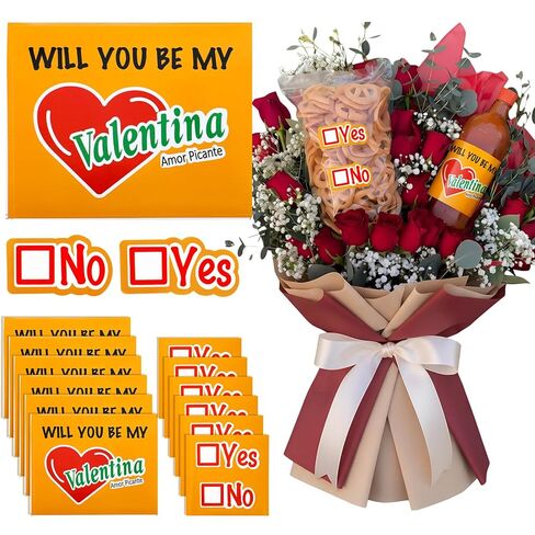 Eaasty 6 Pack Valentine's Day Labels for Salsa Bottles Stickers Mexican Will You Be My Valentine Valentina Proposal Yes or No Stickers for 34oz Mexican Hot Sauce Salsa Bottles Chicharrones De Harina in Saudi Arabia
