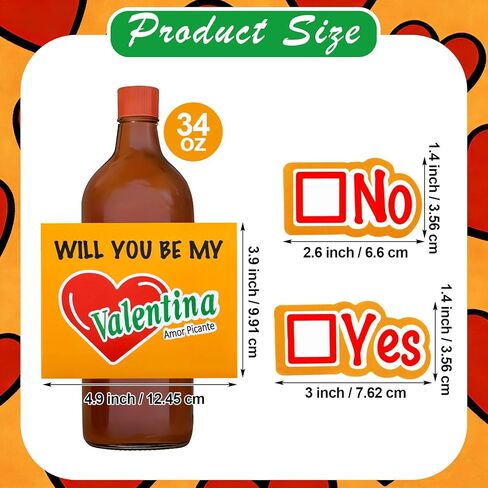 Eaasty 6 Pack Valentine's Day Labels for Salsa Bottles Stickers Mexican Will You Be My Valentine Valentina Proposal Yes or No Stickers for 34oz Mexican Hot Sauce Salsa Bottles Chicharrones De Harina in Saudi Arabia