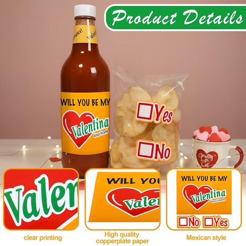Eaasty 6 Pack Valentine's Day Labels for Salsa Bottles Stickers Mexican Will You Be My Valentine Valentina Proposal Yes or No Stickers for 34oz Mexican Hot Sauce Salsa Bottles Chicharrones De Harina in Saudi Arabia