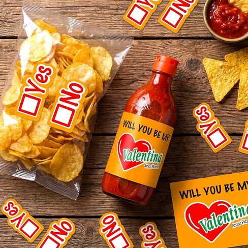 Eaasty 6 Pack Valentine's Day Labels for Salsa Bottles Stickers Mexican Will You Be My Valentine Valentina Proposal Yes or No Stickers for 34oz Mexican Hot Sauce Salsa Bottles Chicharrones De Harina in Saudi Arabia