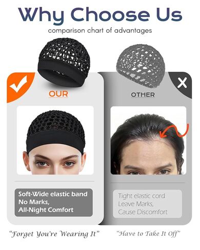 قطعتان من شبكة الشعر المرنة المريحة للنوم والضغط الحريري - بدون علامات حمراء، قبعة شبكية ملتوية للشعر من توبي للنساء (أسود) in Kuwait