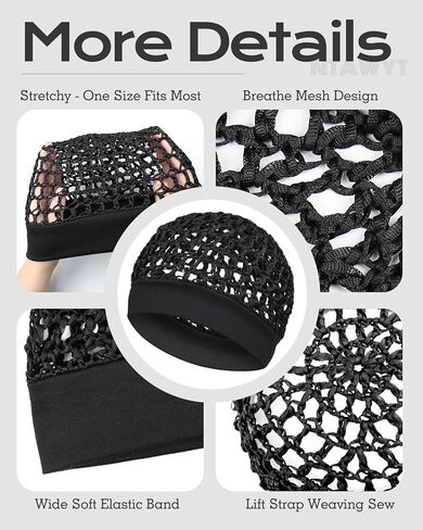 قطعتان من شبكة الشعر المرنة المريحة للنوم والضغط الحريري - بدون علامات حمراء، قبعة شبكية ملتوية للشعر من توبي للنساء (أسود) in Kuwait
