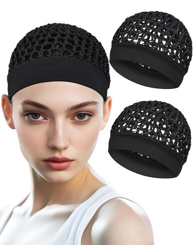 قطعتان من شبكة الشعر المرنة المريحة للنوم والضغط الحريري - بدون علامات حمراء، قبعة شبكية ملتوية للشعر من توبي للنساء (أسود) in Kuwait