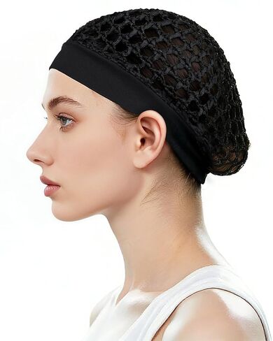قطعتان من شبكة الشعر المرنة المريحة للنوم والضغط الحريري - بدون علامات حمراء، قبعة شبكية ملتوية للشعر من توبي للنساء (أسود) in Kuwait