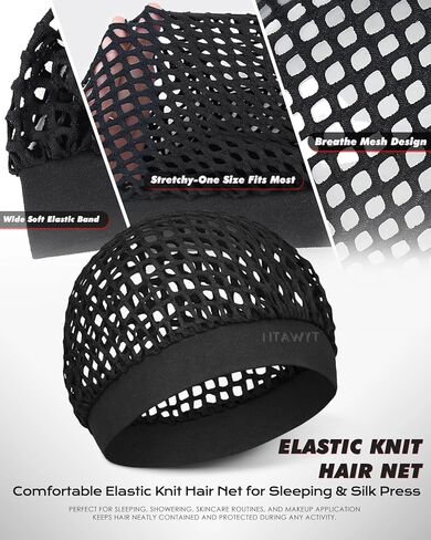 عبوتان من شبكات الشعر للنساء النائمات باللون الأسود، مرنة قابلة للتمدد ولا توجد علامات وشبكة شعر آمنة للضغط الحريري، شبكات شعر مريحة، شبكة لف الشعر قابلة للتنفس لحماية الشعر in Kuwait
