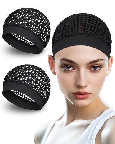 عبوتان من شبكات الشعر للنساء النائمات باللون الأسود، مرنة قابلة للتمدد ولا توجد علامات وشبكة شعر آمنة للضغط الحريري، شبكات شعر مريحة، شبكة لف الشعر قابلة للتنفس لحماية الشعر in Kuwait