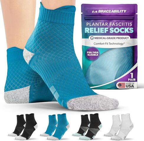 BraceAbility Plantar Fasciitis Socks - Ankle Compression Socks for Foot Pain Relief, Heel Spurs, Achilles Tendonitis, Full-Toe Arch Support Sleeve Socks for Women and Men (1 Pair - M Black) in Saudi Arabia