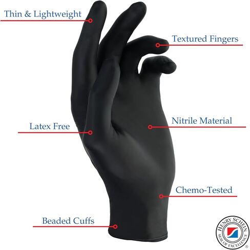 Henry Schein Criterion N200 Black Nitrile Exam Gloves – Latex-Free, Powder-Free, Chemo & Fentanyl-Tested, Textured Fingertips in Kuwait