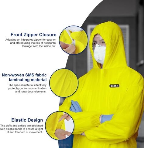 بدلة المواد الخطرة المعطف القابل للتصرف | غطاء طلاء كامل الجسم شديد التحمل وبدلة في 7 مقاسات - متوسط، أصفر، 3 in Kuwait