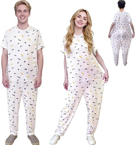 One-piece Short-sleeved Trousers,Unisex Anti-Strip Adaptive Jumpsuit with Back-Zipper,Suitable for Seniors,Incontinence Care,Dementia Patient,Alzheimer’s Patients in Kuwait