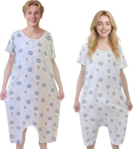One-piece Short-sleeved Trousers,Unisex Anti-Strip Adaptive Jumpsuit with Back-Zipper,Suitable for Seniors,Incontinence Care,Dementia Patient,Alzheimer’s Patients in Saudi Arabia