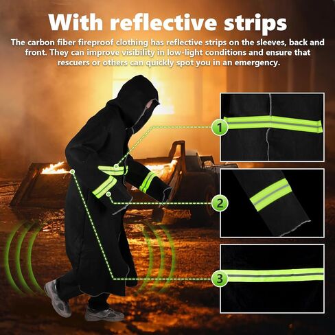 Fireproof Cloak 1832°F Heat Resistant Suit w/Reflective Stripes & Hood, Carbon Fiber Fireproof Suit for Home Factory in Kuwait