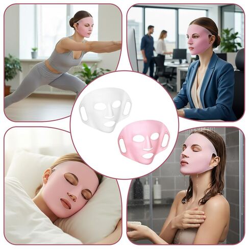 قطعتان من غطاء قناع الوجه من السيليكون، أقنعة وجه من السيليكون مضادة للتجاعيد وقابلة لإعادة الاستخدام لأقنعة ثلاثية الأبعاد تغطي غطاء قناع الوجه المرطب وتمنع التبخر والسقوط والعناية بالبشرة والمنتجعات الصحية للنساء والرجال in Kuwait