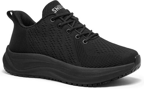 Women's Non Slip Work Shoes Slip Resistant Nurse Sneakers with Arch Fit Support Comfortable Mesh Walking Shoes for Food Service Chef Kitchen Restaurant Black in Kuwait